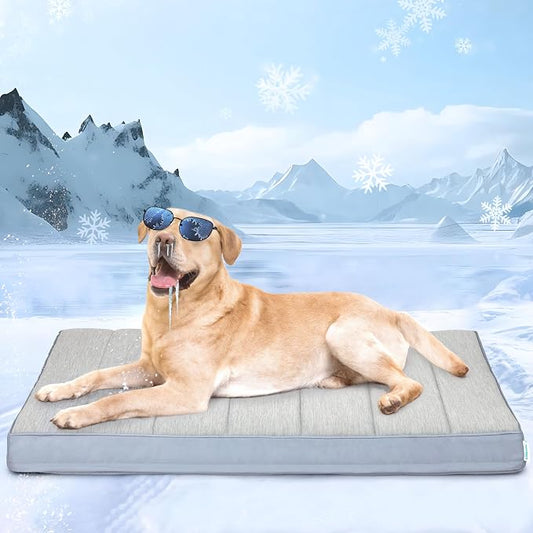 Cooling Dog Bed for X Large Dogs - Orthopedic Pet Beds with Memory Foam, QMAX>0.5, Waterproof Removable Washable Cover for Hot Weather, Gery, 41" L x 27" W x 3" H by ZAKAPAWS