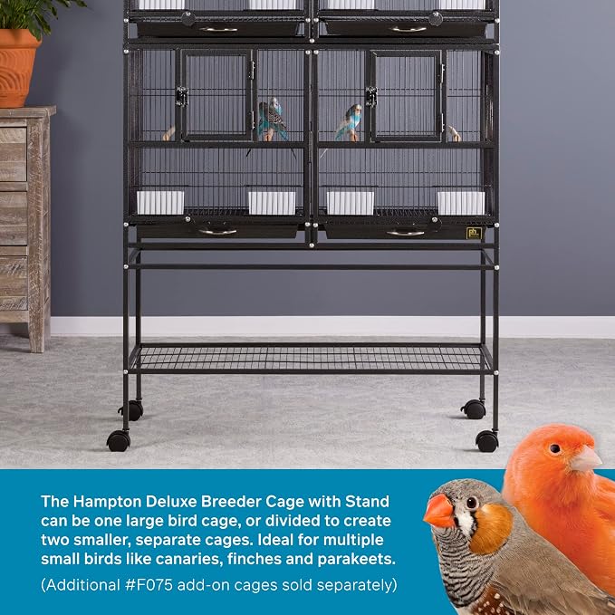 Prevue Pet Products Deluxe Divided Breeder Cage - Stackable Breeding Cage with Divider, Rolling Enclosure with Wooden Perches, Food and Water Cups, for Finches, Canaries, and Small Birds - Black - Image 2