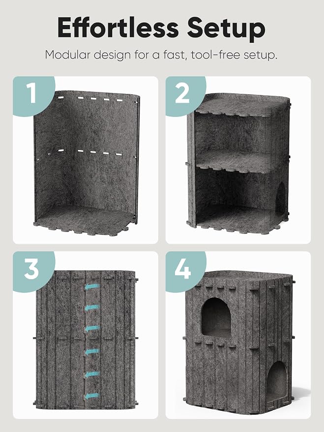 FUKUMARU Cat House for Indoor Cats, Warm Felt Cat Bed, Scratch Resistant | Large Cat Bed Cave, 3-in-1 Cat Condo, Cozy Felt Covered Cats Tunnel, 23.62 Inch Kitten Hideaway for Multicats, Dark Grey - Image 9