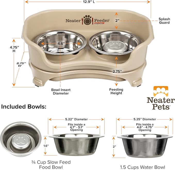 Neater Feeder Express Mess Proof Dog Bowls Elevated for Small Breed – Made in USA – No Spill Raised Slow Feeder Elevated Dog Bowl Stand, Stainless Steel Food and Water Bowl Set, Almond - Image 9