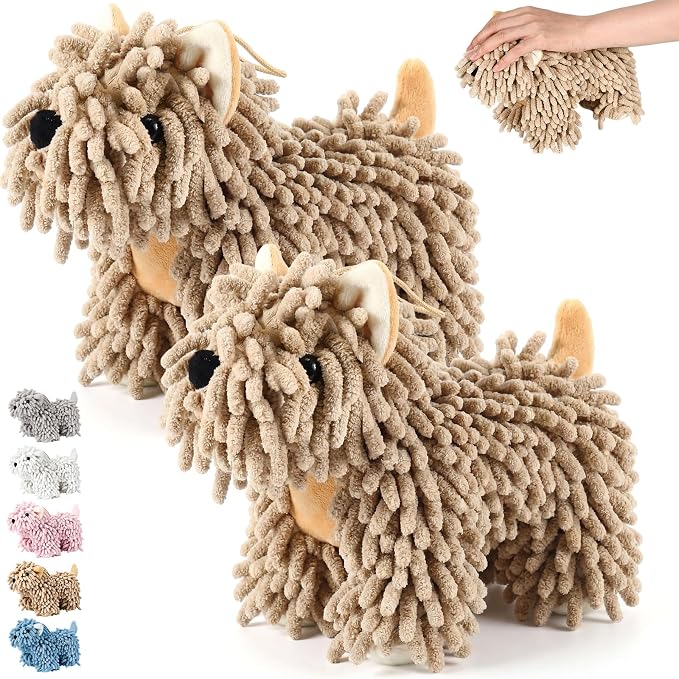 Tegeme 2 Pcs Chenille Dog Hand Towel Fuzzy Towel Absorbent Microfiber Soft for Bathroom Kitchen Washstand (Brown,Standing Dog) by Tegeme
