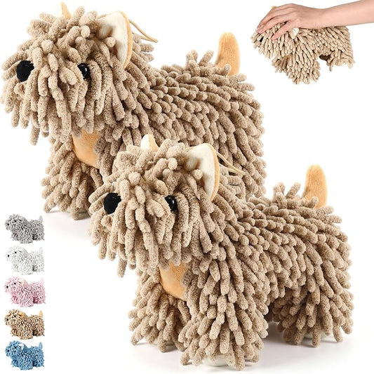 Tegeme 2 Pcs Chenille Dog Hand Towel Fuzzy Towel Absorbent Microfiber Soft for Bathroom Kitchen Washstand (Brown,Standing Dog) by Tegeme