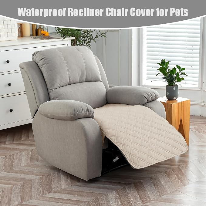 Genina Waterproof Recliner Chair Covers, Recliner Cover for Dog Pets Friendly, Washable Antislip Reclining Chair Cover Furniture Protector, Sofa Slipcover for Living Room(23.6inch/Beige) - Image 3