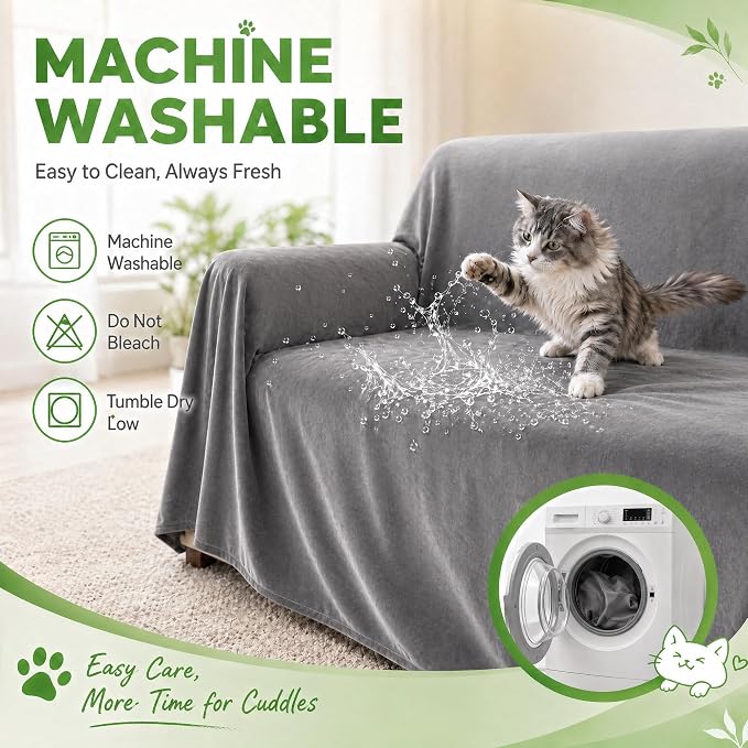 Loiion Cat Scratch Couch Cover Waterproof Sofa Cover 150"x71" | Pet-Friendly Couch Protector, Anti-Scratch & Non Slip Sofa Cover For Cats Dogs Kids, Machine Washable - Image 8