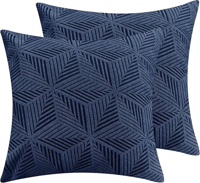 YEMYHOM Pack of 2 Throw Pillow Covers 18 x 18 Inch High Stretch Jacquard Pillowcase for Couch Sofa Living Room Home Decor, Navy by YEMYHOM