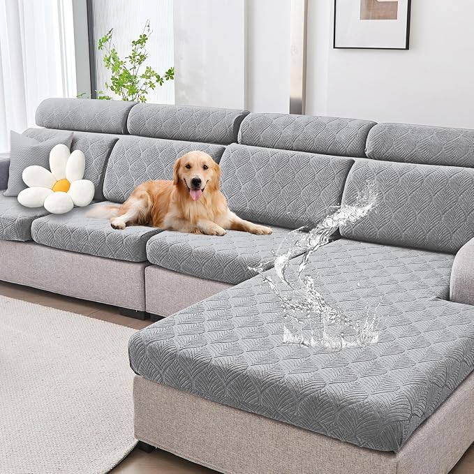 Genina Waterproof Couch Cushion Covers for Pets Washable Sofa Seat Covers | Non Slip,Stretch Jacquard Fabric,Pet Hair & Scratch Protection,Easy Installation,Furniture Protector,Sectional Sofa,1 Piece by Genina