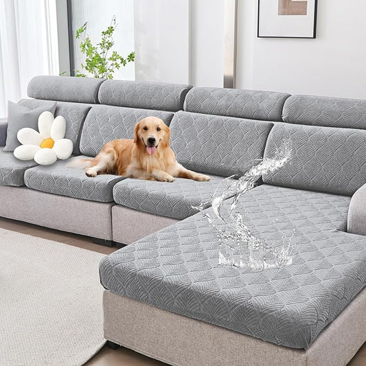 Genina Waterproof Couch Cushion Covers for Pets Washable Sofa Seat Covers | Non Slip,Stretch Jacquard Fabric,Pet Hair & Scratch Protection,Easy Installation,Furniture Protector,Sectional Sofa,3 Piece by Genina