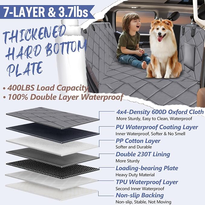 Back Seat Extender for Dogs Truck-Large Space, Hard Bottom Dog Pet Seat Cover Back Seat, Waterproof Dog Hammock for Crew Cab Trucks F150, RAM1500, Sierra, Tundra, Silverado, Grey - Image 3