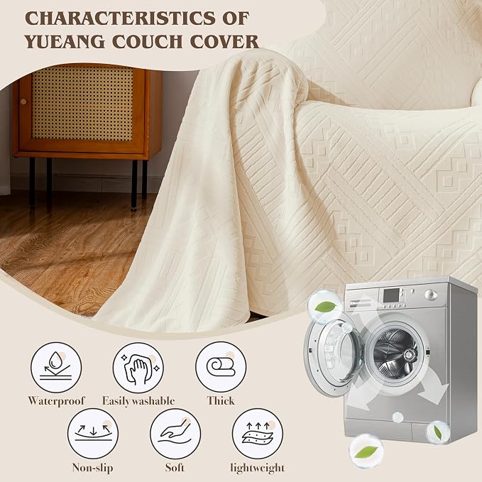 Waterproof Recliner Chair Covers, Anti-Slip Reclining Sofa Covers, Washable Durable Breathable Couch Covers with Reversible Design, Pet Furniture Protector for Dogs Cats (71x91 in/Beige) - Image 7