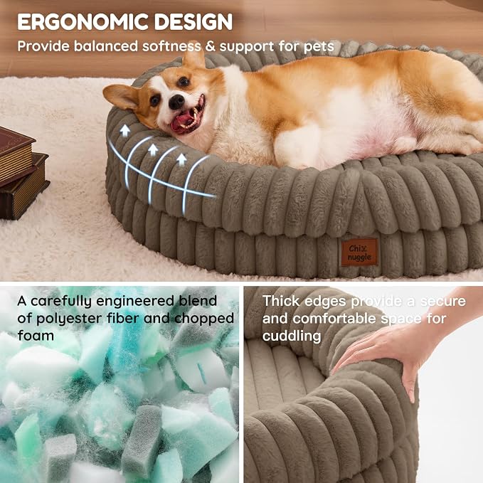 ChiXnuggle Orthopedic Dog Bed, Washable Cover, Faux Fur Bolster Pet Couch | waterproof,egg crate foam,non-slip bottom,for large dogs,taupe,35*28*7,dog sofa - Image 4