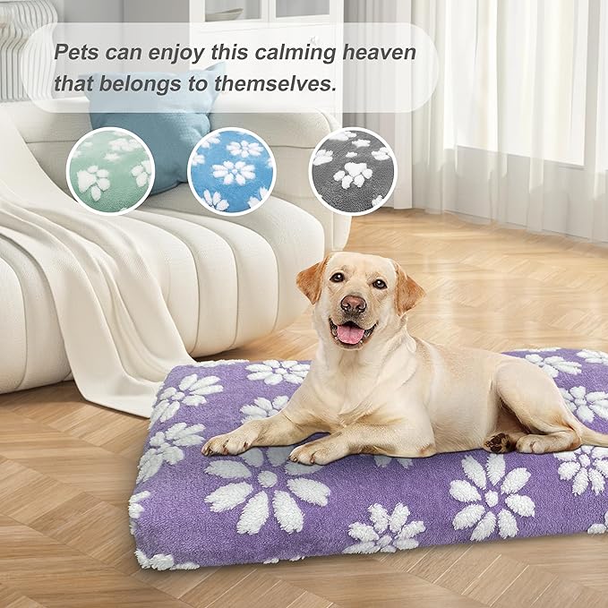 Cute Fluffy Dog Beds for Large Dogs, 35"x 22", Purple Flower | Thick Dog Bed for Crate Kennel, Pet Bed with Removable Washable Cover, Anti-Slip Bottom - Image 4