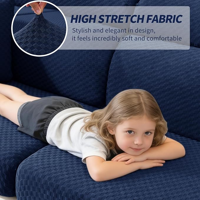 YEMYHOM Couch Cushion Covers for Sofa, Stretch Sectional Couch Armrest Covers Washable Thick Furniture Protector Sofa Slipcovers for Pets (2PC Armrest Cover, Navy) - Image 3