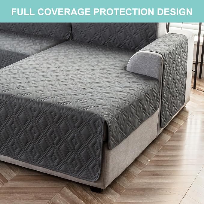 Genina Waterproof L Chaise Sectional Cover for Kids Pets (Dark Gray, X-Large) - Image 6