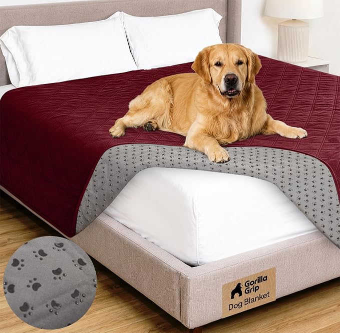 GORILLA GRIP® Waterproof Dog Blanket, 102x82, Leakproof Couch Cover for Dogs, Silicone Grip Backing, Protects Sofa, Sectional, Bed, Crate, Car & RV, Tear-Resistant Washable Pet Blanket, Burgandy by Unknown