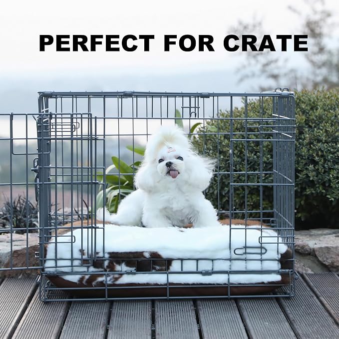 Bedfolks Waterproof Crate Bed, Plush Dog & Cat Bed with Removable Washable Cover, Faux Fur Kennel Pad, 23"x18", Cow Print - Image 6