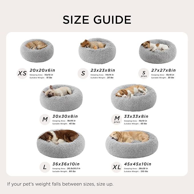 Bedsure Calming Small Dog Bed Donut Washable Cat＆Puppy Bed,23 inches | Fluffy Faux Fur Round Cuddler,Anti-Slip Bottom,Anti-Anxiety,Deep Sleeping for Large Cat & Pets Up to 25 Lbs,Pale Grey - Image 7