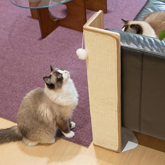 PETKARAY 27.9'' Cat Scratching Post for Couch Corner, Furniture Protector | Under-Furniture Cat Scratcher, Natural Sisal Scratch Pad, Anti Scratch Couch Protector for Indoor Cats with Toy Ball - Image 8