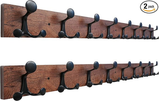 SKOLOO 43-Inch Wood Coat Rack Wall Mount with 8 Triple Hooks - Ideal for Family Entrances, Classrooms, and Pet Supplies Storage - Perfect Coat Hooks for Wall,Mahogany (Sapele), Pack of 2 by SKOLOO