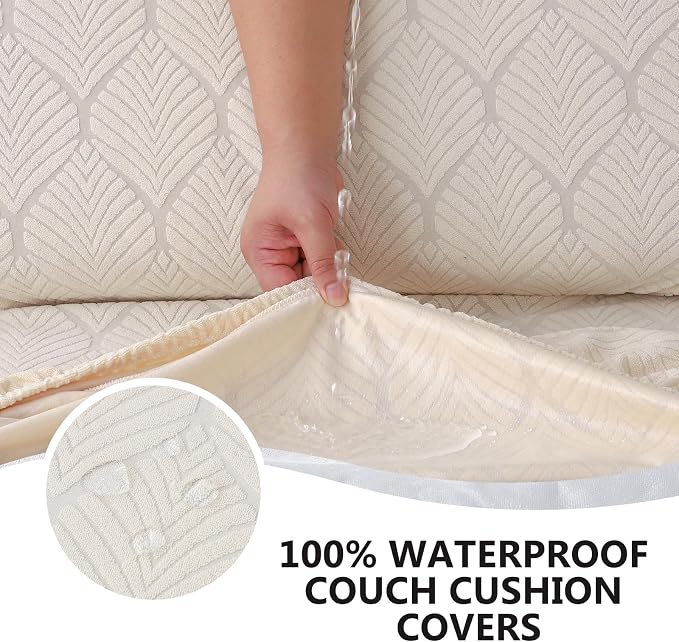 Genina Waterproof Couch Cushion Covers for Pets Washable Sofa Seat Covers | Non Slip,Stretch Jacquard Fabric,Pet Hair & Scratch Protection,Easy Installation,Furniture Protector,Loveseat Cover - Image 3