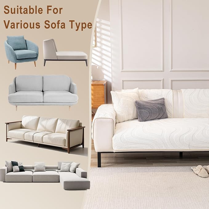 Couch Cover for Dogs, Velvet Fleece Non-Slip Sofa Covers Washable | Sofa Slipcovers for 3 Cushion Couch, Furniture Protector for Pet, L Shaped Sectional Couch Cover Wavy White, 36"X71" (1 Pcs) - Image 5