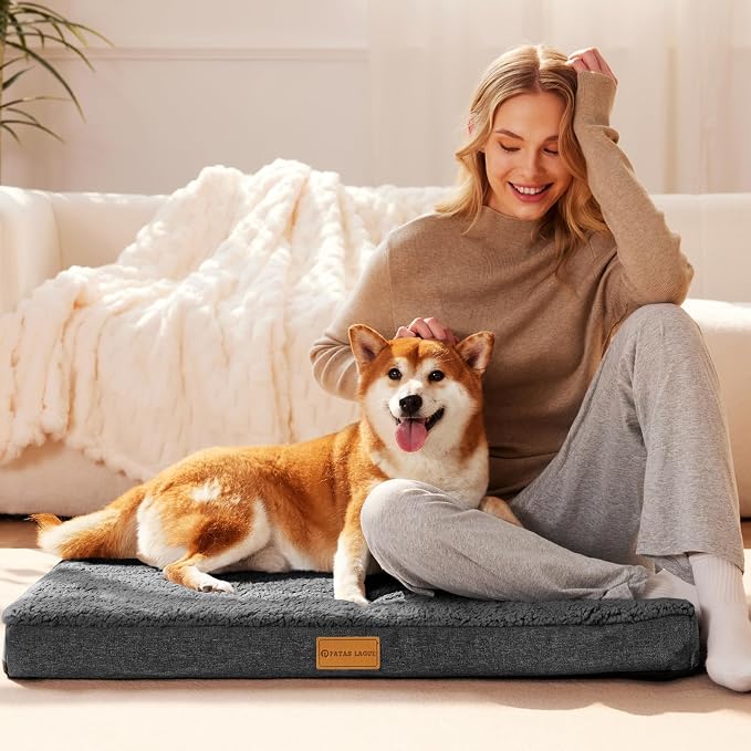 Patas Lague Orthopedic Large Dog Bed Pet Sofa Mat 42''X28'' Dark Grey | Egg-Crate Foam Dog Couch For Large Sized Dogs, Waterproof Removable Washable Cover, Soft Pet Crate Bed With Nonskid Bottom - Image 2