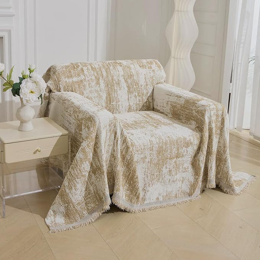 MEETSKY Small Couch Cover Oversized Recliner Covers Washable Armchair Sofa Cover for Dog, Chenille Khaki Abstract Geometric Jacquard Sofa Throw Cover Durable Modern Single Sofa Slipcovers, 71" X 91" by MEETSKY