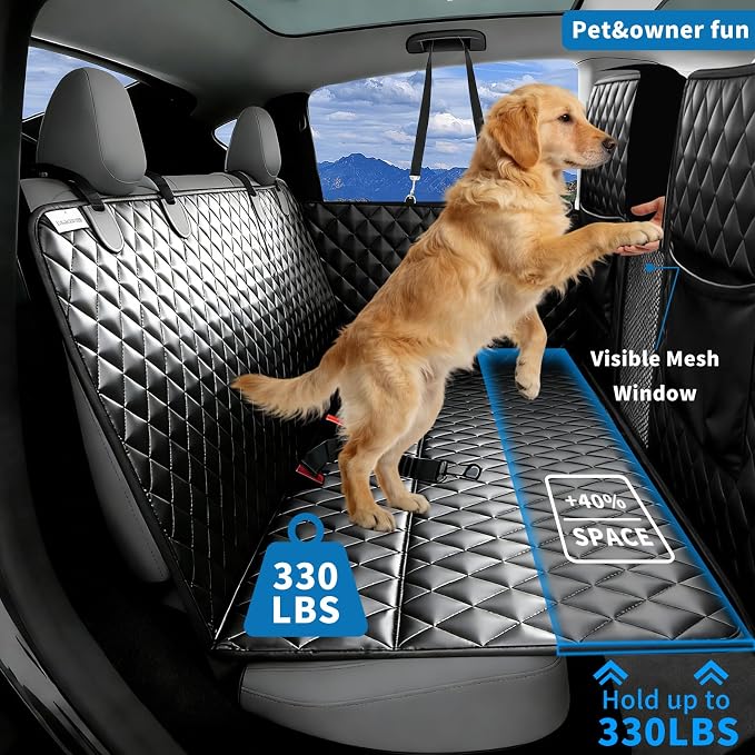 High Barrier Dog Car Seat Cover with Hard Bottom,Mesh Window,Waterproof,Anti Scratch,Safe,Easy to Use and Clean,Holds 330lbs,Foldable Car Seat Protector for Cars,SUVs,Small Pickup Trucks - Image 2