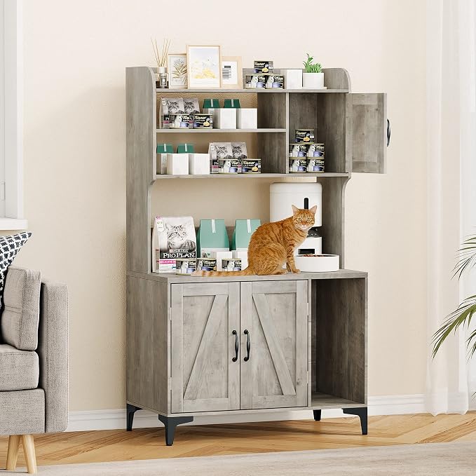 IDEALHOUSE Cat Litter Box Enclosure with Shelves and Doors,Wood Sturdy Hidden Litter Box Furniture,Indoor Cat House Furniture for Most of Litter Box,Litter Box Cabinet,Grey - Image 4