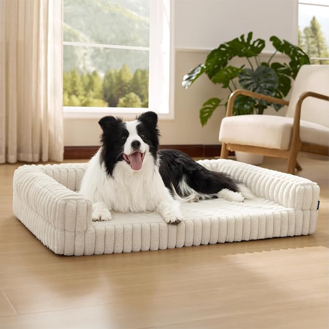 Bedsure ComfyFleece™ Orthopedic Dog Beds Large Sized Dog, Waterproof Memory Foam Pet Bed with Sides, Non-Slip Bottom and Egg-Crate Foam Large Pet Couch Sofa with Washable Corduroy Cover, Cream by Unknown