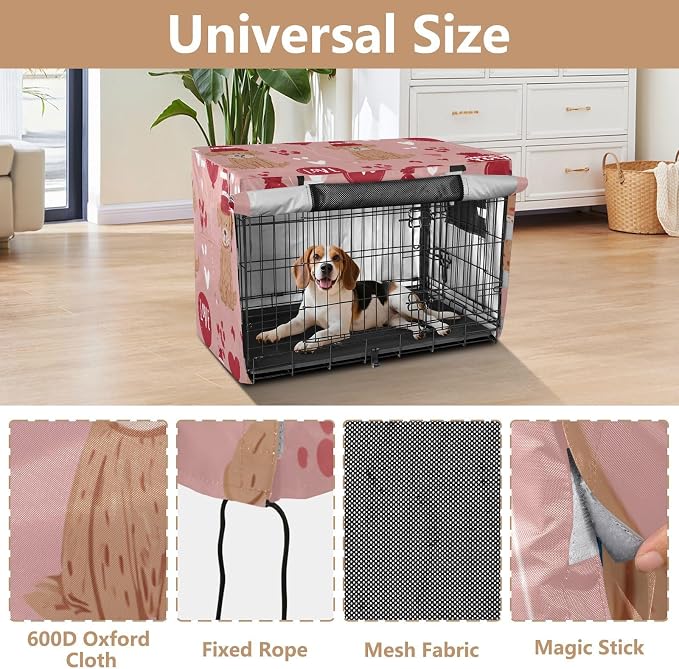 Dog Crate Cover Kennel Cover for Dog Cages Breathable for Wire Cage Indoor Outdoor Pink Dog and Balloon Love - Image 4