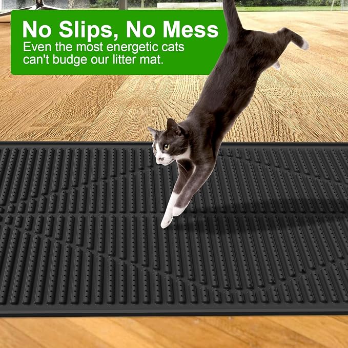 Gosmol Cat Litter Mat XXL 38" x 25" Extra Large Waterproof Trapping Mat with Raised Points, Easy Clean Litter Mat, Non-Slip Silicone Cat Mats for Litter Boxes & Floor-Black - Image 4