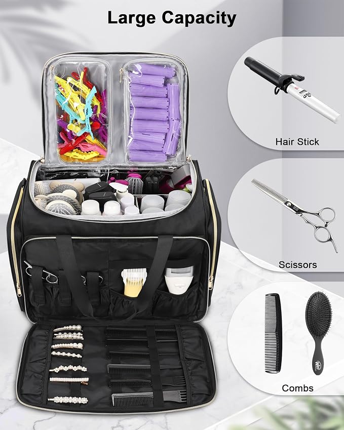 MONSTINA Professional Hairstylist Traveling Bag with Two Detachable Small Bags+Four Gadget Bag,Hairdressing Makeup Salon Organizer Bag - Image 5