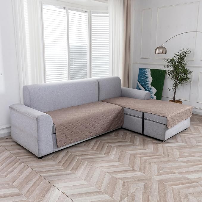Genina 100% Waterproof Sectional Couch Covers for L Shaped Chaise Lounge Right, Anti-Slip Sectional Cover Furniture Protector Couch Cover for Dogs Pets, 1 Piece (Taupe, Right Chaise Cover) - Image 7