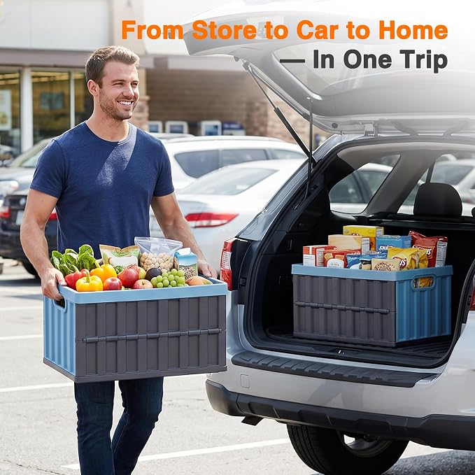 Citylife 64L Collapsible Storage Bins with Lids Plastic Storage Containers for Organizing Stackable Storage Box Large Heavy Duty Utility Crates, 2 Packs - Image 7