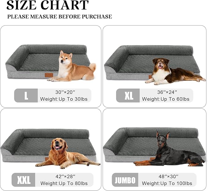 Orthopedic Dog Bed Large Sized Dog 36''X24'', Waterproof L Bolster Egg Crate Foam Pet Crate Beds with Washable Removable Cover, Non-Slip Soft Pet Couch Sleep Mat, Grey - Image 6