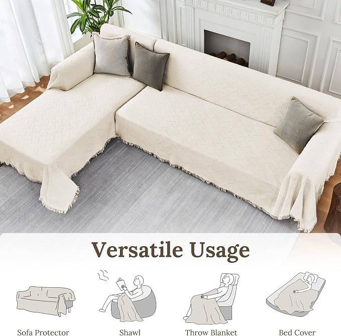 HOMERILLA 2 Piece Sectional Couch Cover for L Shape Sofa Ivory XXL | Washable Fabric, Anti-Pet Hair, Stain & Wear Resistant, Multiuse Sofa Blanket Protector, Pet Friendly Easy Installation - Image 5