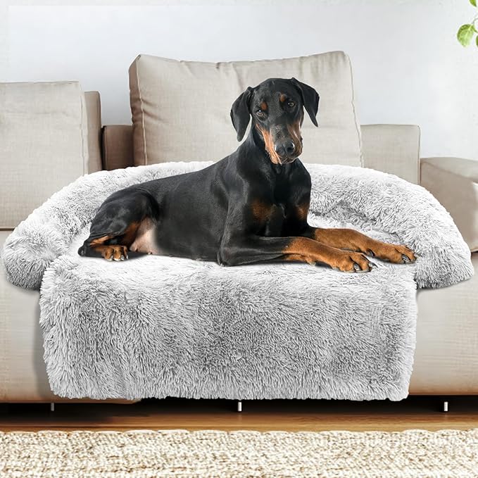 GGIB Calming Dog Bed Fluffy Plush Dog Mat for Furniture Protector with Removable Washable Cover for Large Medium Small Dogs and Cats (Extra Extra Large, Light Grey) by GGIB