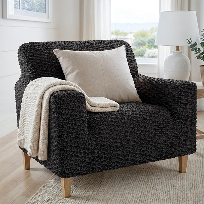 PAULTO BY GA.I.CO. Stretch Sofa Slipcovers – Soft Elastic Fabric Couch Cover for Armchair Loveseat 3-Seater & 4-Seater Sofa Cover – Non-Slip Furniture Protector Washable - Black (21"-39" Wide) - Image 2