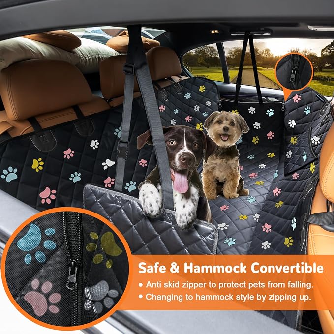 URPOWER Dog Car Seat Cover for Back Seat, Waterproof Hammock for Car & SUV | 600D Oxford, Side Flaps with Zippers, Scratch Resistant, Non-Slip, Easy Install, Machine Washable, Dog Seat Belt Included - Image 2