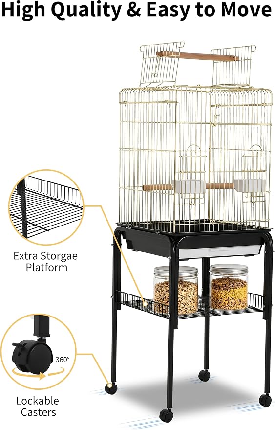 Garvee Bird Cage, 57‘’H Open-Top Durable Bird Cage w/Rolling Stand, Removable Tray, Extra Storage Stand, Brakable Casters,Large Dorr for Access, Indoor& Outdoor Use for Birds | Durable, Extra Storage Stand, Brakable Casters,Large Dorr for Access, Indoo... - Image 5