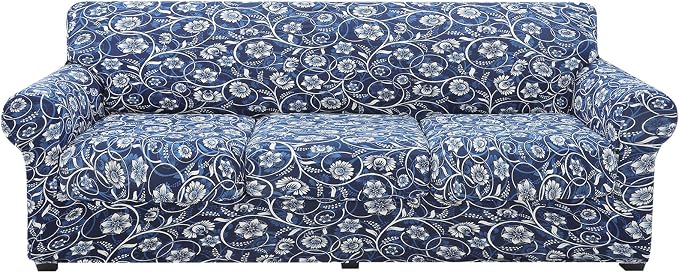hyha Stretch Couch Covers, Sofa Cover for 3 Cushion Couch Pet Friendly | Floral Pattern, Printed, 4 Pieces, 3 Separate Cushion Sofa, Durable Anti-slip Washable Protector with Elastic Bottom for Dogs by hyha