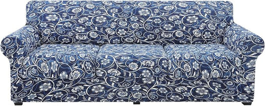 hyha Stretch Couch Covers, Sofa Cover for 3 Cushion Couch Pet Friendly | Floral Pattern, Printed, 4 Pieces, 3 Separate Cushion Sofa, Durable Anti-slip Washable Protector with Elastic Bottom for Dogs by hyha