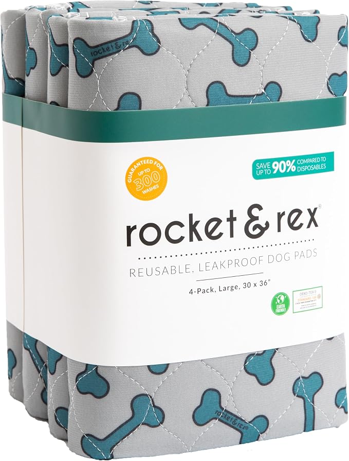 rocket & rex Washable Dog Pee Pads, Leak-Proof (Large, 30x36, 4pk) | For potty training, whelping, crate lining & more. Waterproof, Absorbent, OEKO-TEX certified, chemical-free. - Image 9