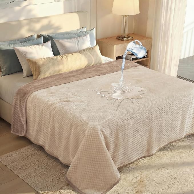Luciphia Waterproof Blanket for Large Dog Ultra-Soft & Calming Pet Throw Reversible Warm Fleece Durable Furniture Crate Couch Bed Cover Protector Machine Washable Leakproof Beige XL (85''x57'') by luciphia