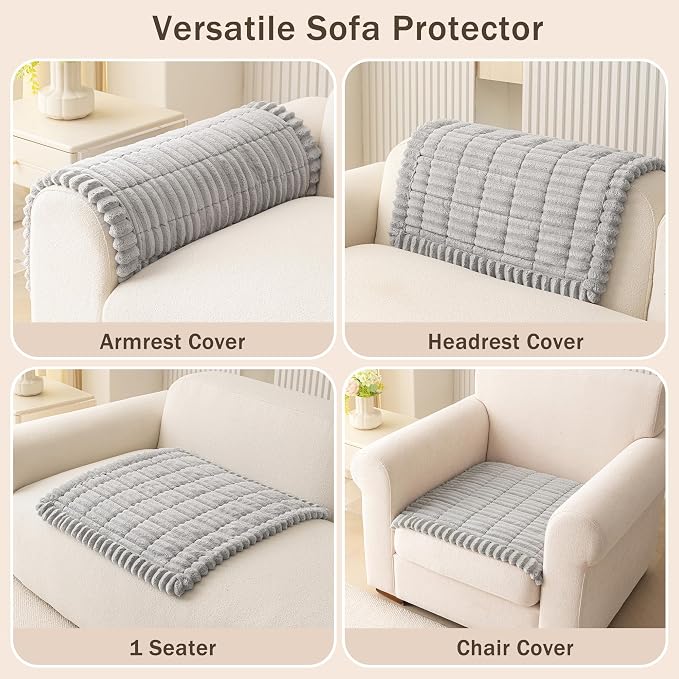 MEETSKY Couch Cover for Dogs, Soft Non Slip Couch Armrest Covers for Sofa Pet Friendly, Thick Couch Protector Recliner Chair Arm Protector Washable, Light Grey, 27.6" x 27.6" - Image 3