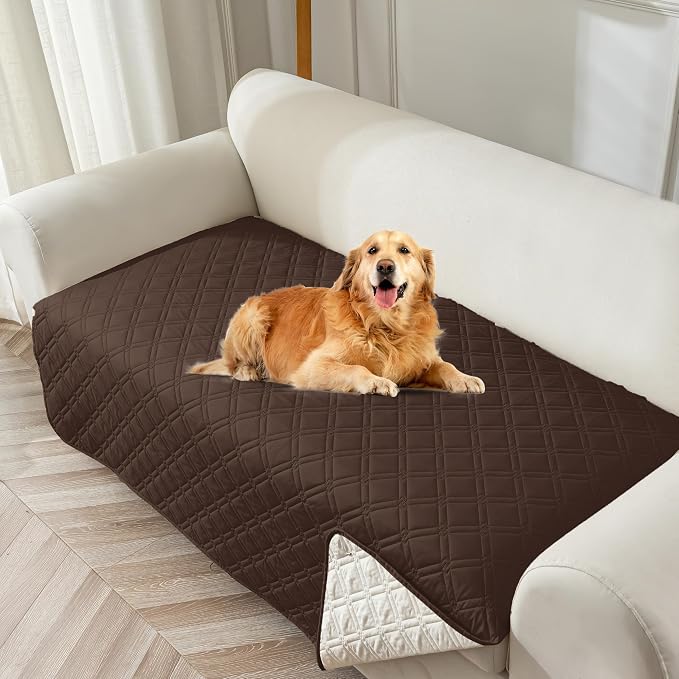 Genina Waterproof Couch Cover,Washable Anti-Slip 78inch Sofa Covers with 3 Cushions,Sectional Couch Covers for Pets Friendly, Sofa Slipcovers for Dogs Cats(78inch/Chocolate) by Genina