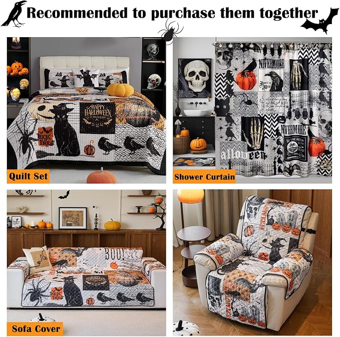 EVENHUG Halloween Sofa Cover for Festival Home Decorations Medium Slipcover Furniture Protector Washable Couch Cover with Non Slip and Elastic Straps for Kids Pets Dogs (Loveseat) - Image 5
