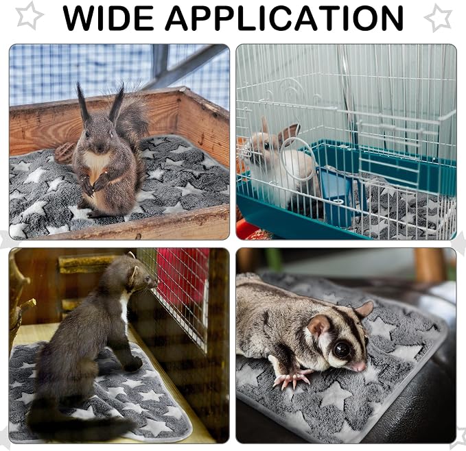 Tudomro 8 Pcs Absorbent Guinea Pig Blankets Washable Small Animal Fleece Bedding Cage Liners Reusable Pet Sleep Mat Pad Cover for Ferret Chinchilla Furniture Protection(Grey Star,12 x 12 Inch) - Image 4