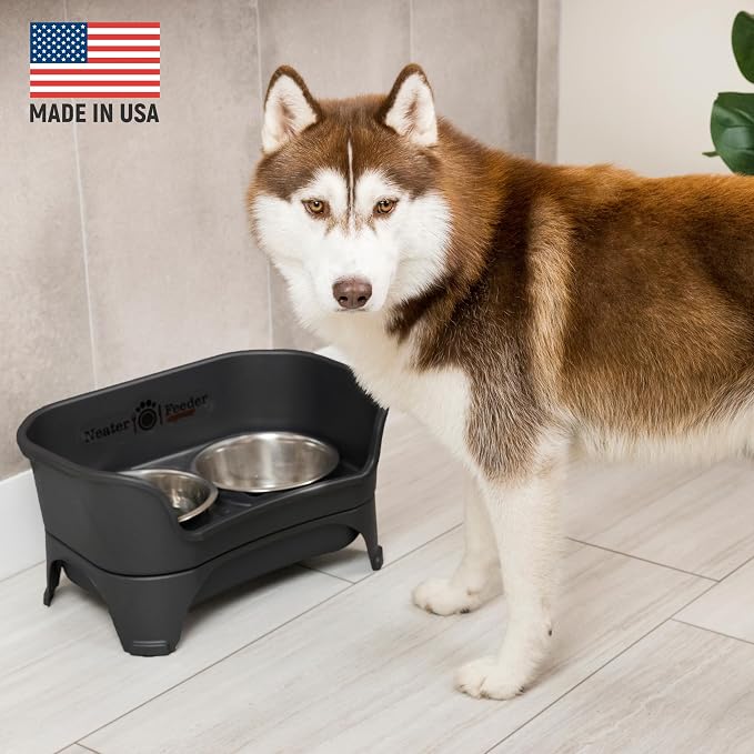Neater Feeder Express Mess Proof Dog Bowls Elevated for Medium and Large Breed – Made in USA – No Spill Raised Slow Feeder Elevated Dog Bowl Stand, Slow Feed Food and Water Bowl Set, Black - Image 2