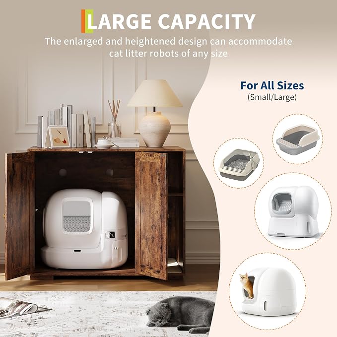 Extra Large Cat Litter Box Enclosure Furniture – Dog-Proof Cabinet with Scrape-resistant Pad, Built-in Outlet, Storage Space for Cat Accessories – Fits Automatic Litter Boxes – Indoor Cat House | Dog-Proof Cabinet with Scrape-resistant Pad, Built-in Ou... - Image 4